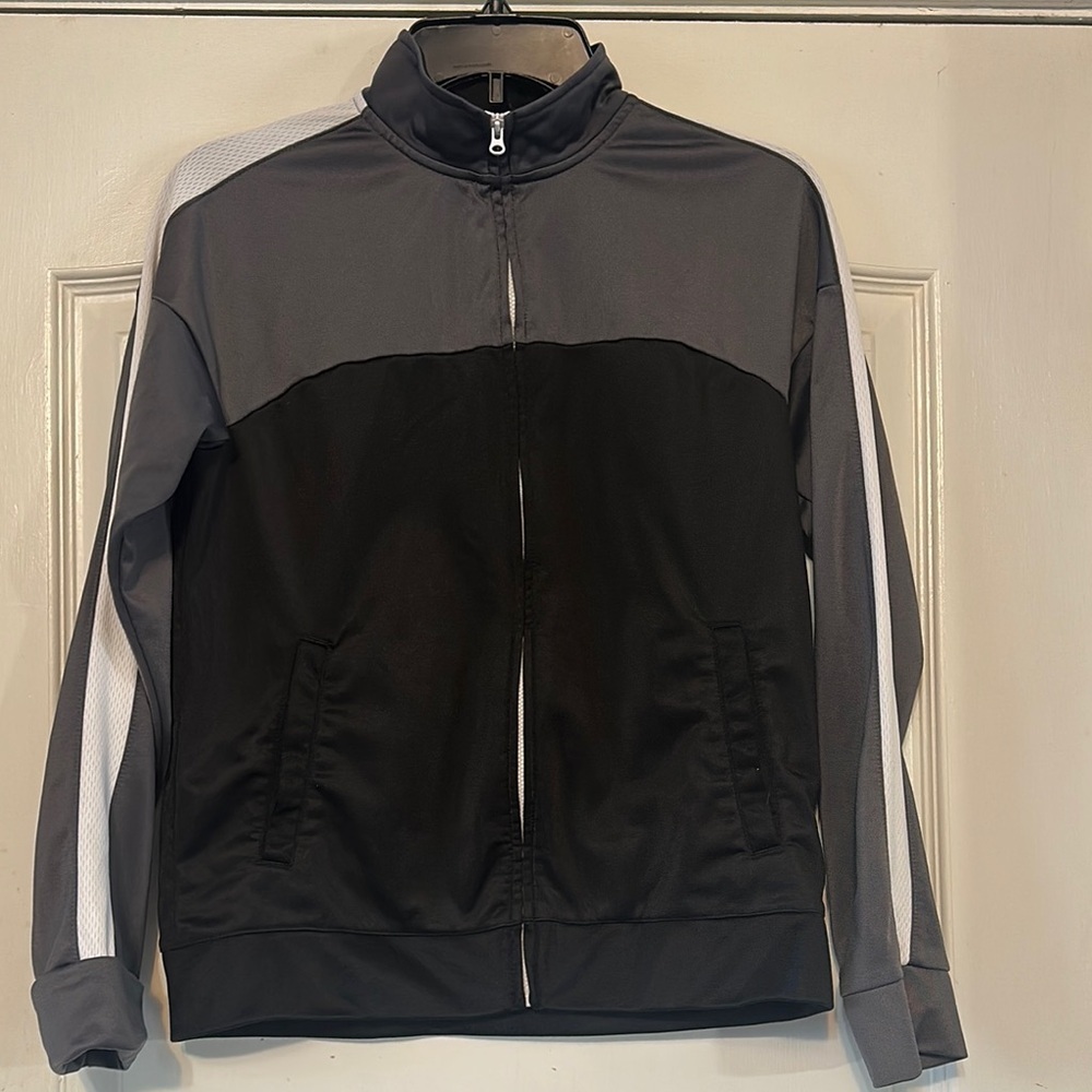 Performance Jacket in Black and Gray with Full-Length Zipper and Stand-Up Collar